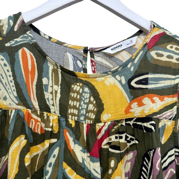 Sonoma Sleeveless Top Medium Tropical Green Cotton Rayon Womens Blouse NWT - Picture 2 of 8